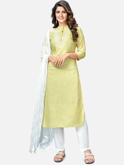 Women's Lime Green Kurta With Pant & Dupatta By Vbuyz (3