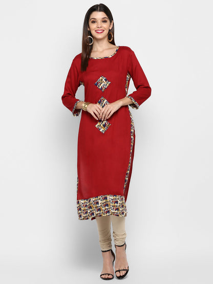 Women's Maroon Color Rayon Straight Kurta Only