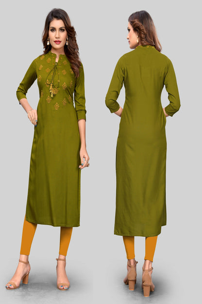 Women's Mehendi Green Straight Kurta By Vbuyz- (
