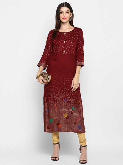 Women's Maroon Printed Kurta By Vbuyz- (