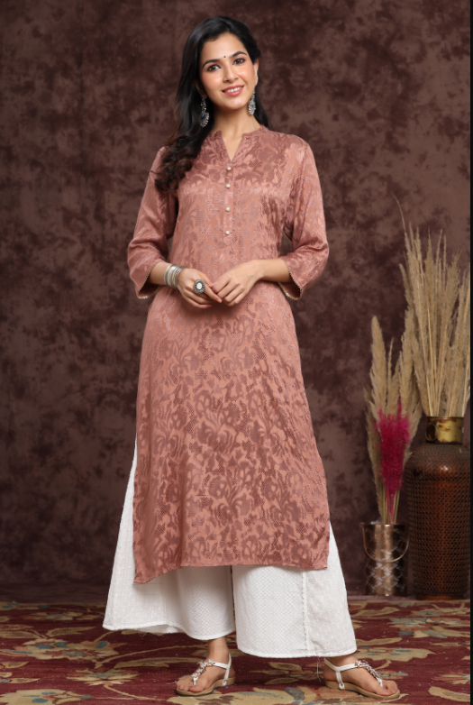 Women's Rayon Jacquard Straight Kurta