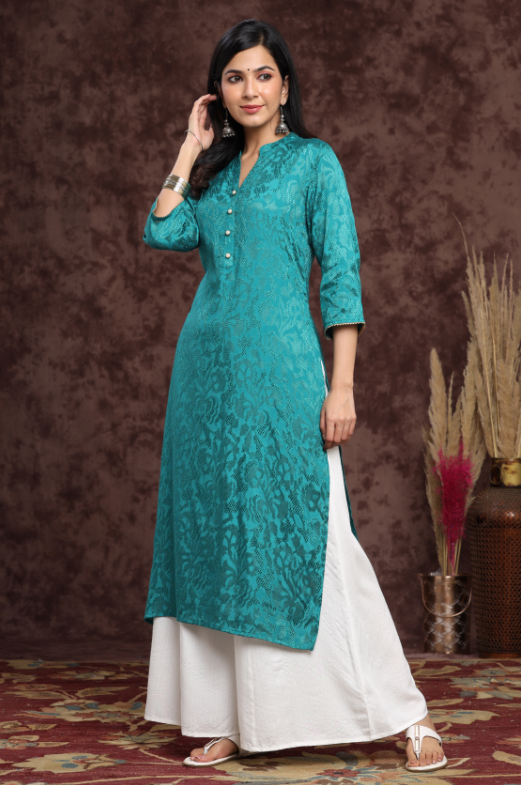 Women's Rayon Jacquard Straight Kurta
