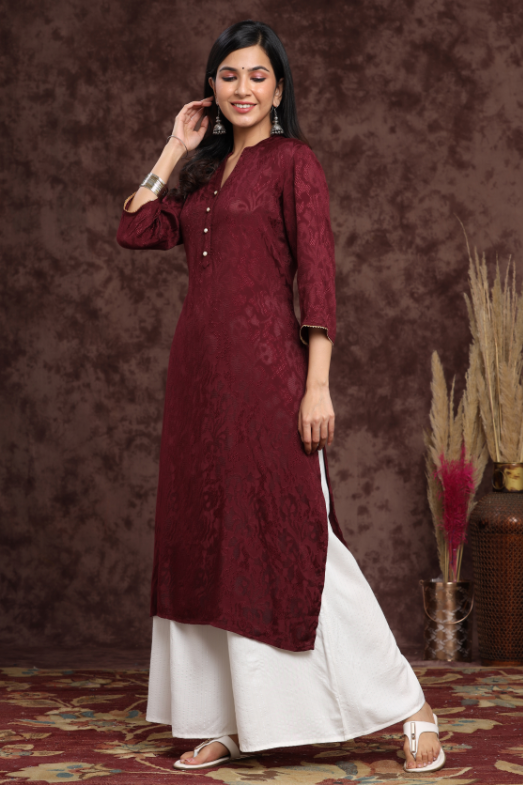 Women's Rayon Jacquard Straight Kurta
