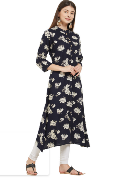 Women's Navy Blue Color Rayon A-Line Kurta  (1Pc)