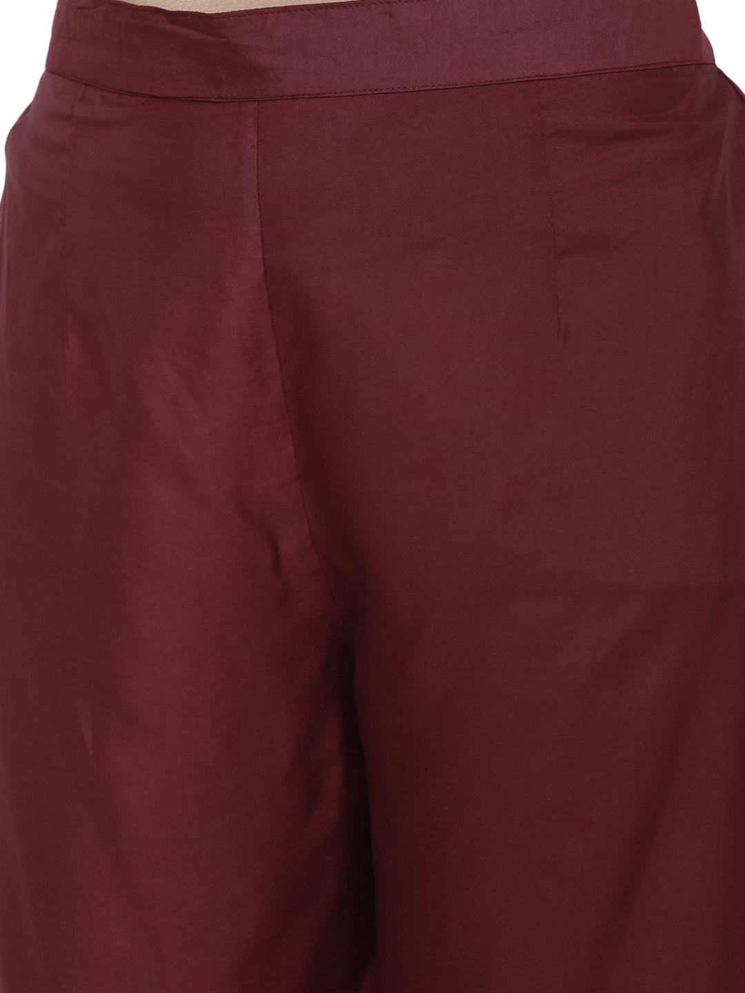 Women's Maroon Color Chanderi Silk Embroidered Straight Kurta Palazzo With Dupatta