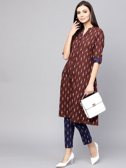 Women's  Brown Printed A-Line Kurta
