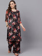 Women's  Black & Red Printed Kurta with Palazzos