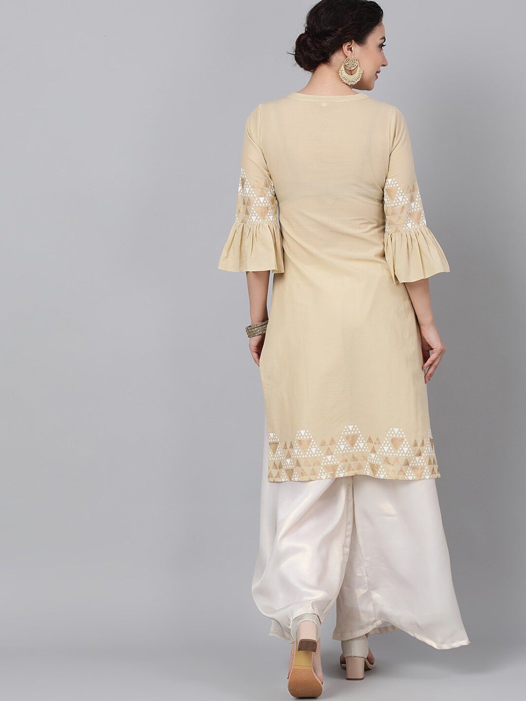 Women's  Beige Printed Straight Kurta