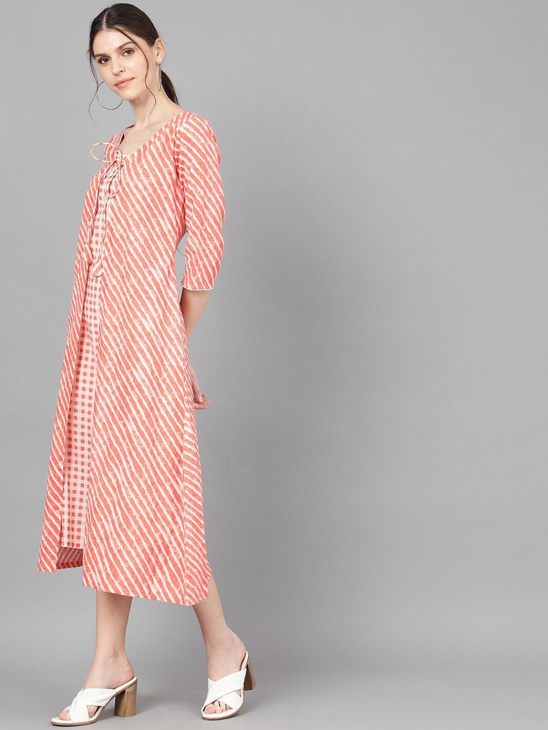 Women's  Peach-Coloured Printed A-Line Dress