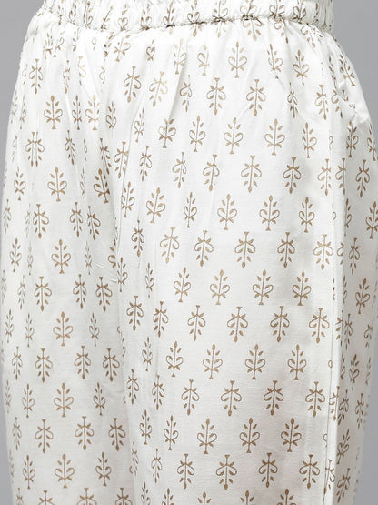 Women's Teal Blue & Off-White Printed Kurta Set