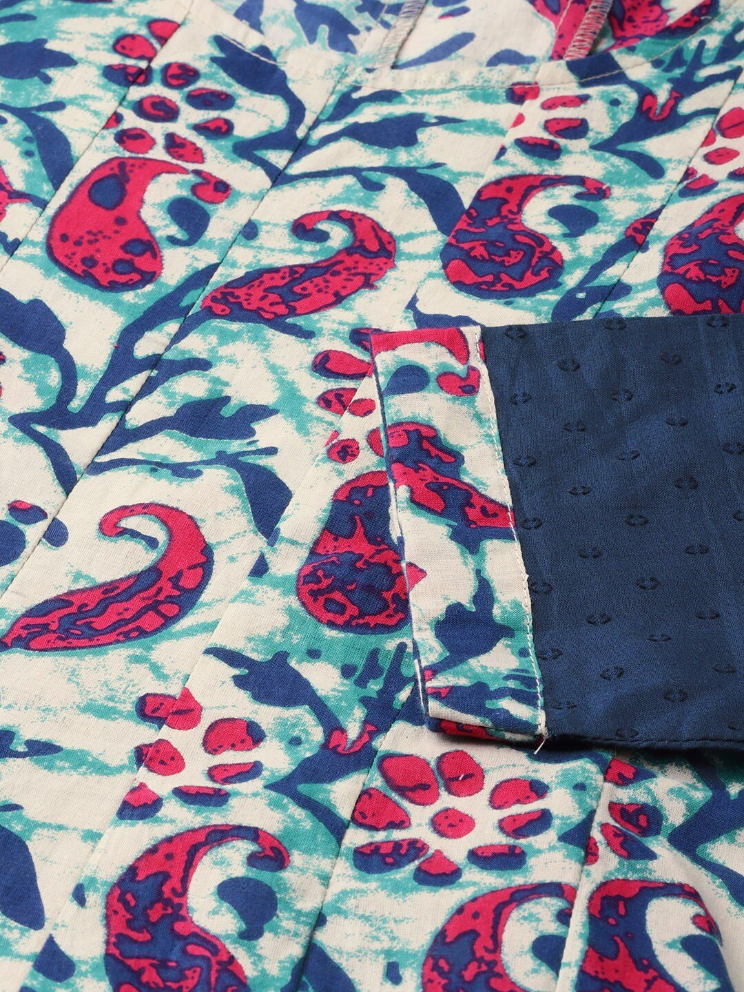 Women's  Off-White & Navy Blue Printed A-Line Kurta