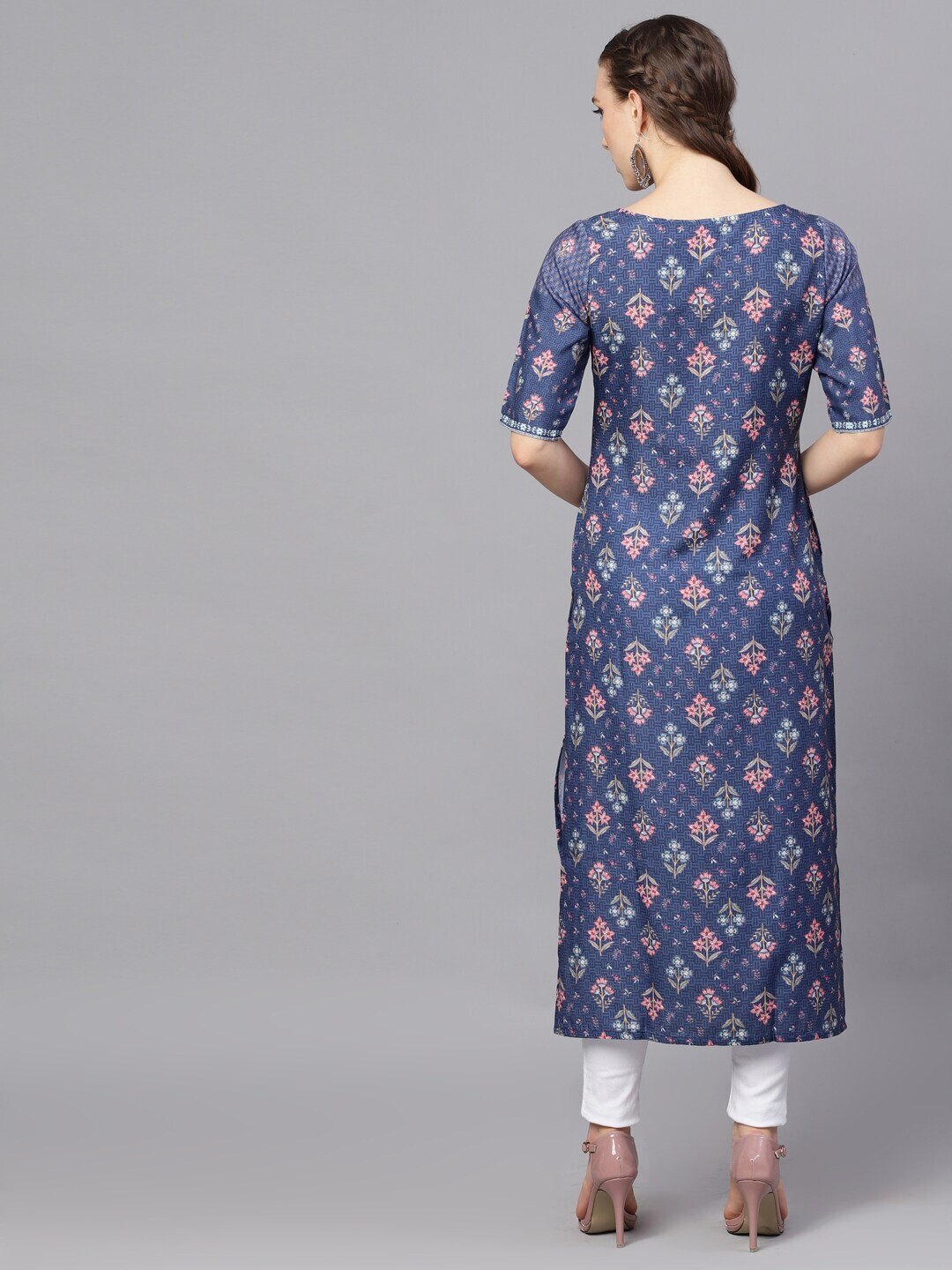 Women's  Blue Printed A-Line Kurta
