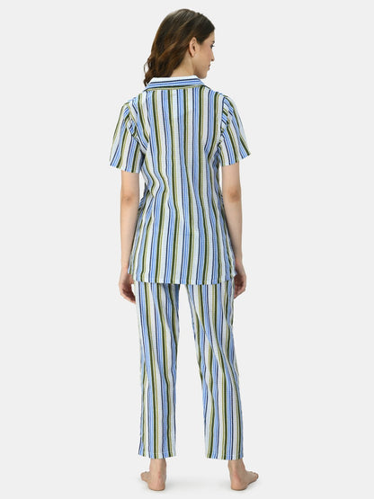 Women's Multicolor Cotton Printed Half Sleeve Coller Casual Night Suit
