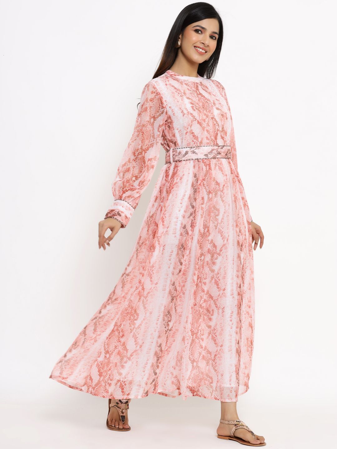 Women's Flared Printed Dress With Tie-up Blet2