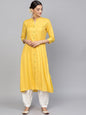 Women's  Mustard Yellow Solid A-Line Kurta