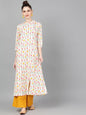 Women's  Off-White & Pink Floral Printed A-Line Kurta - AKS.C