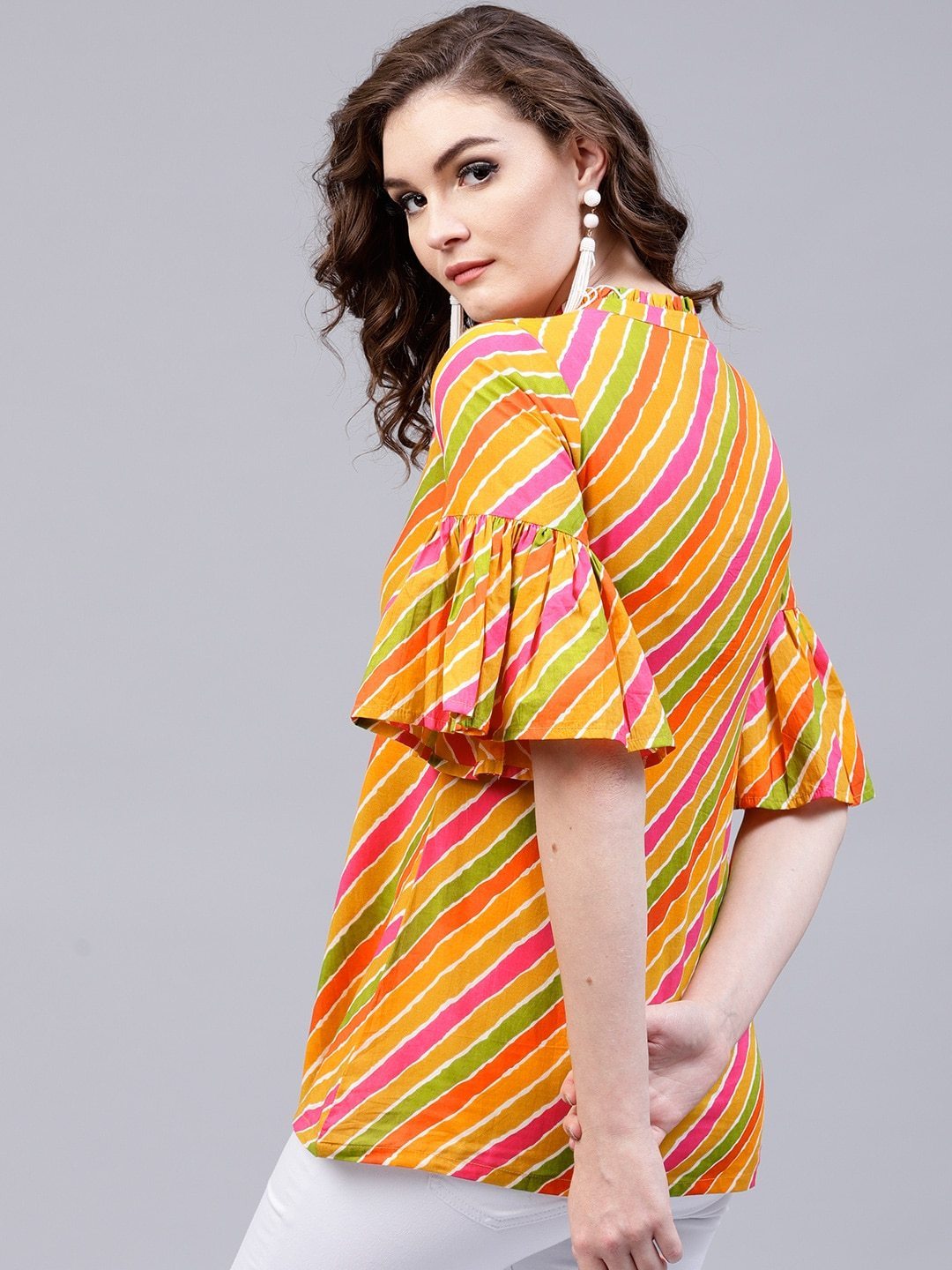 Women's Mustard Yellow & Green Leheriya Print Tunic