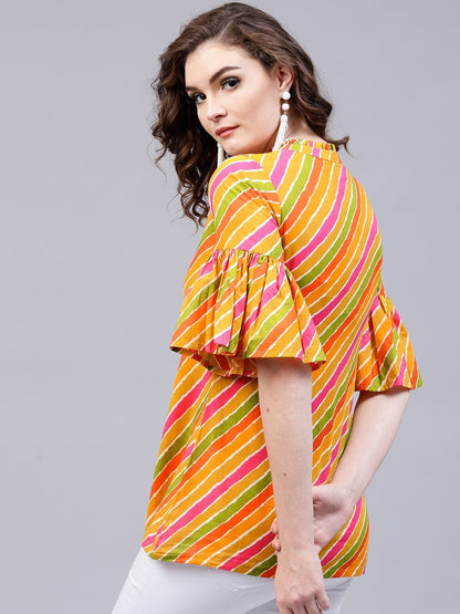 Women's Mustard Yellow & Green Leheriya Print Tunic