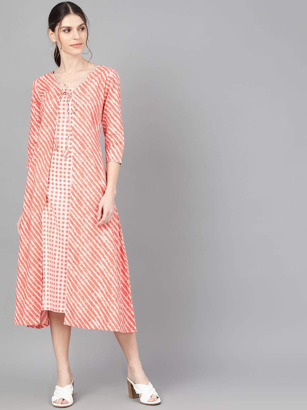 Women's  Peach-Coloured Printed A-Line Dress