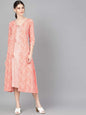 Women's  Peach-Coloured Printed A-Line Dress