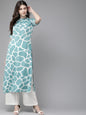 Women's  Blue & White Giraffe Print Straight Kurta