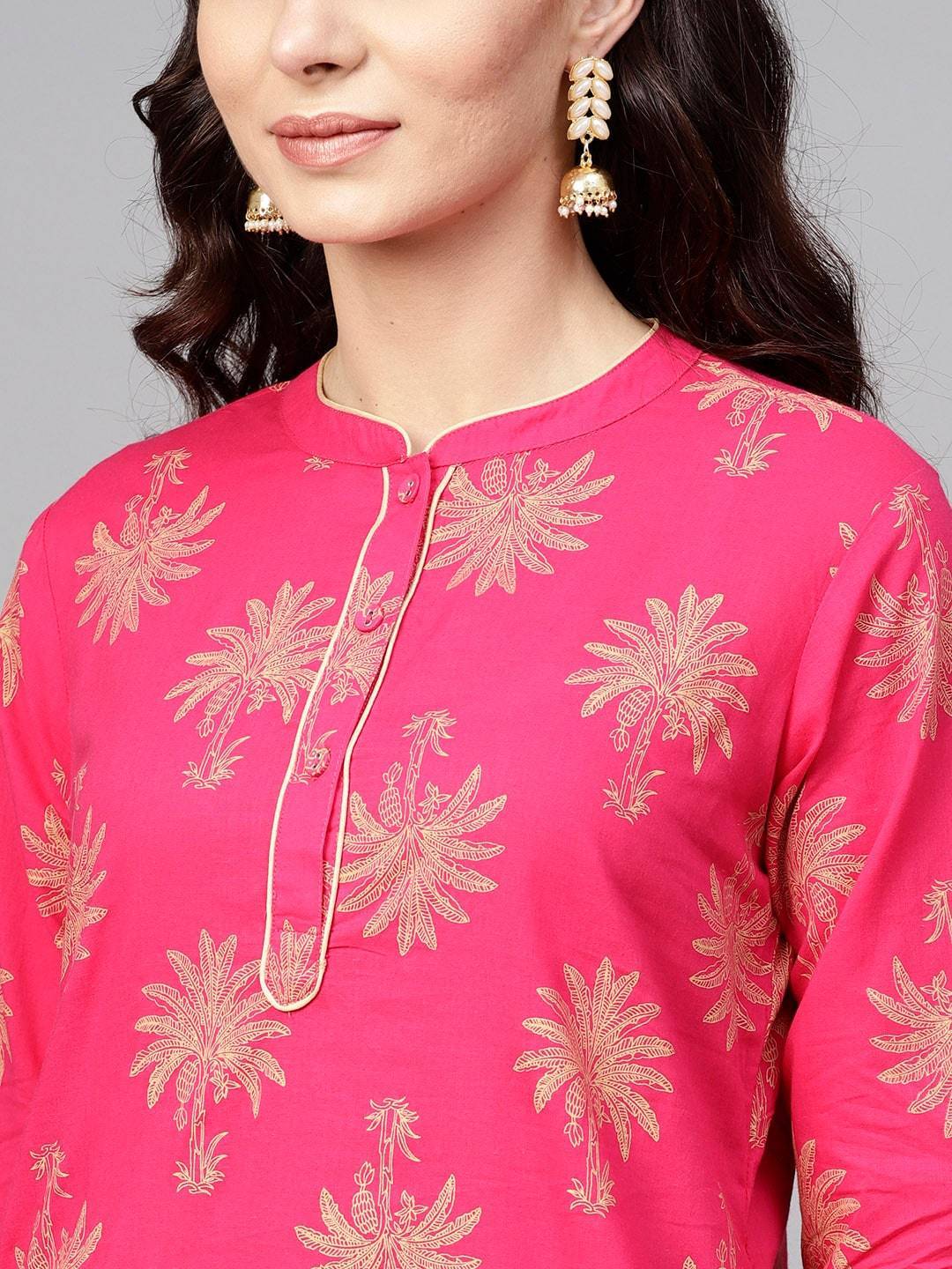 Women's  Pink Printed Kurta with Salwar