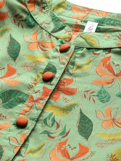 Women's  Green & Orange Floral Printed Maxi Dress
