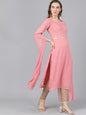 Women's  Pink Yoke Design Straight Kurta
