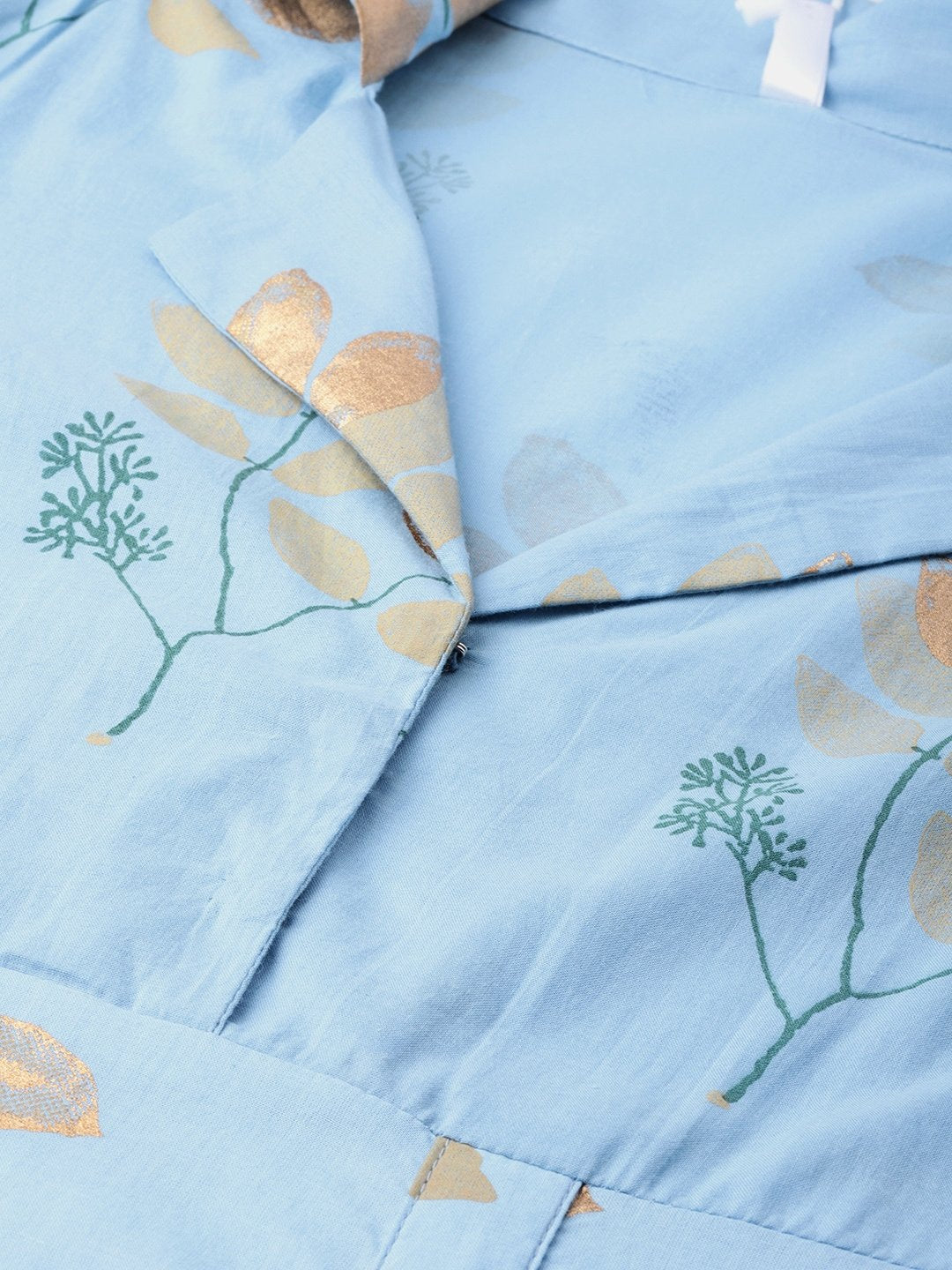 Women's  Blue & Golden Printed Maxi Dress