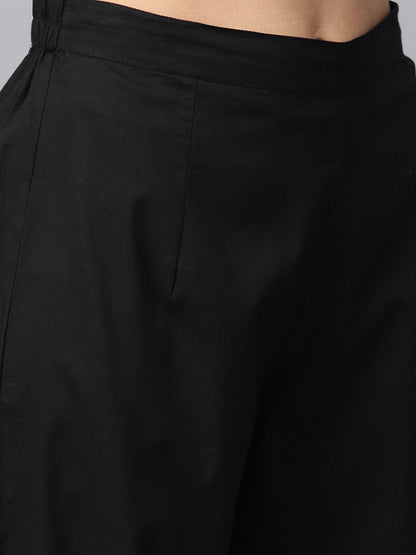 Women's  Black Solid Kurta with Palazzos & Dupatta