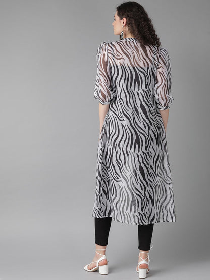 Women's  White & Black Animal Printed Open Front Shrug