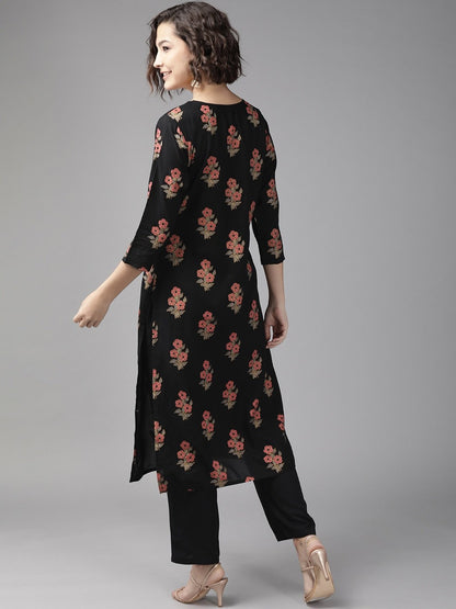 Women's Black & Pink Printed Kurta Set