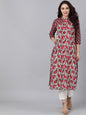 Women's  Brown & Pink Printed Straight Kurta