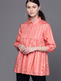 Couture Women's  Peach-Coloured & Silver Striped Tunic