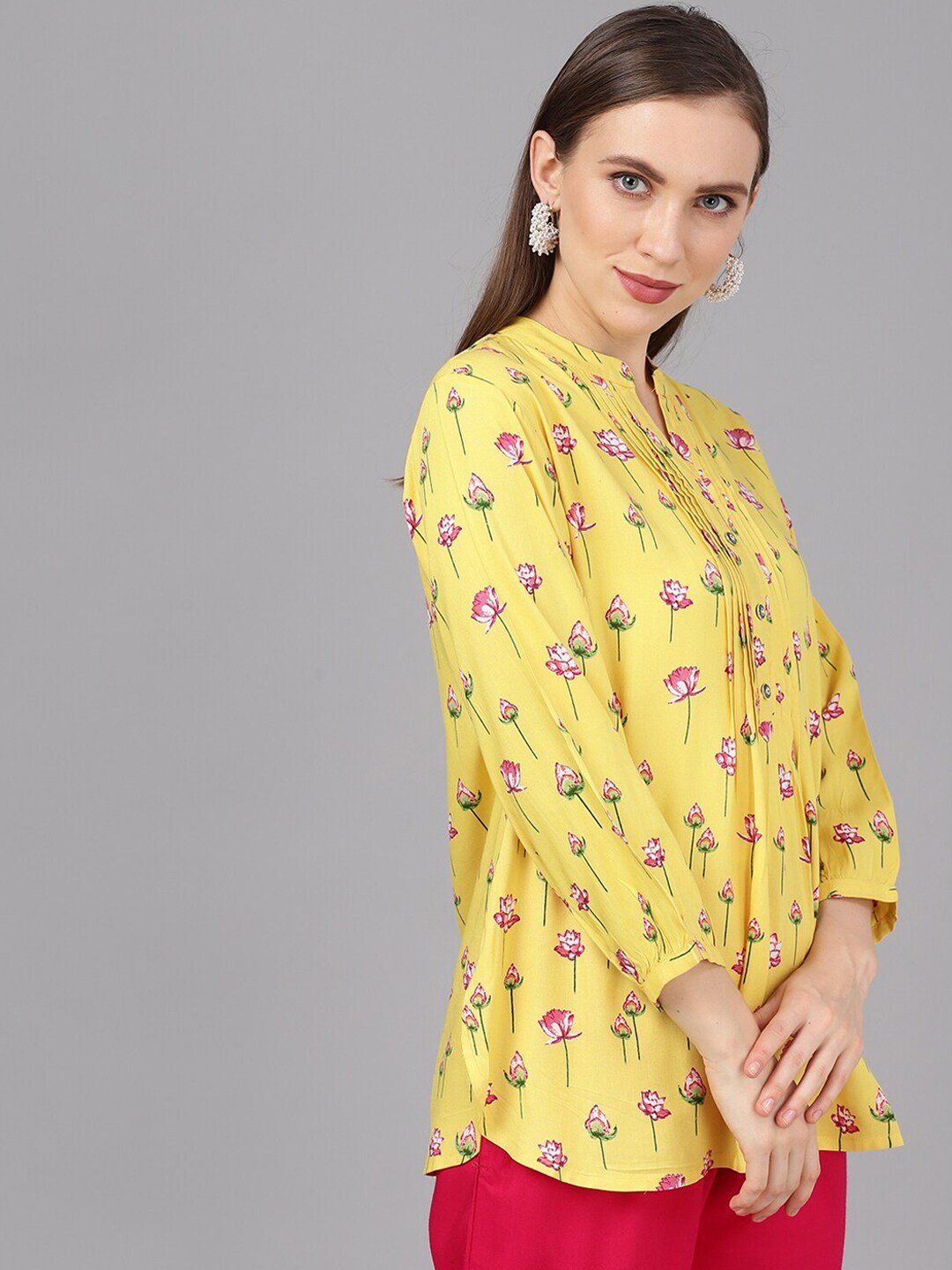 Women's  Yellow Floral Printed Top