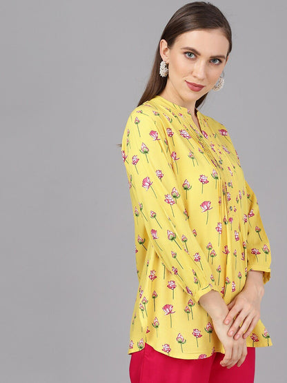 Women's  Yellow Floral Printed Top