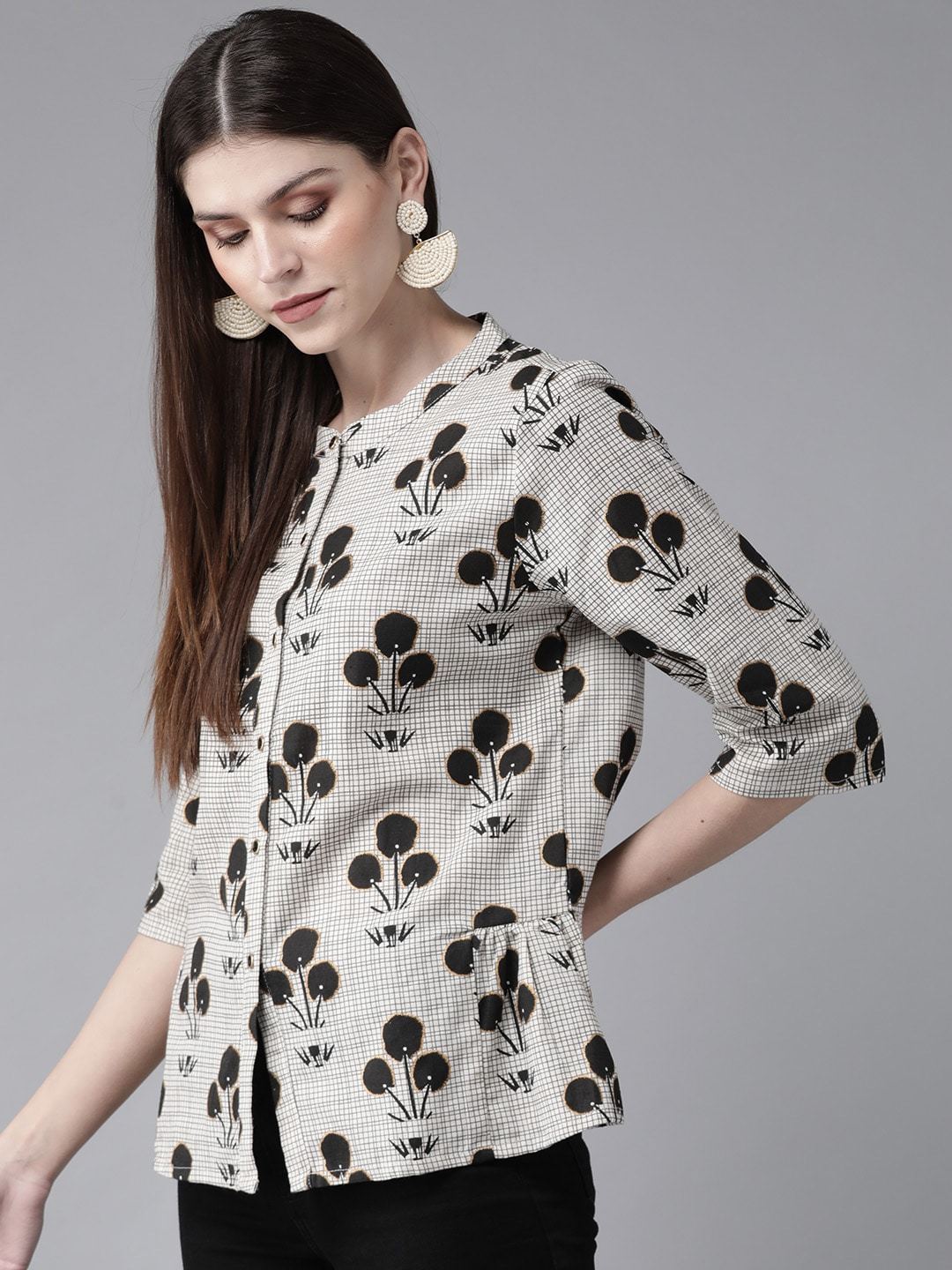 Women's Off-White & Black Printed Tunic