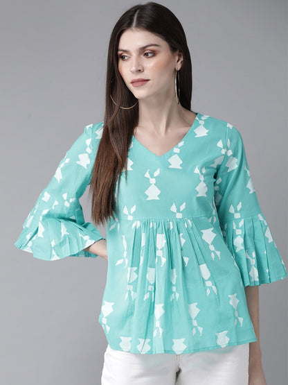 Women's Blue & White Printed Tunic
