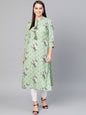 Women's  Green & Grey Floral Print Straight Kurta