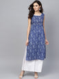 Women's  Navy Blue & White Printed Kurta with Palazzos