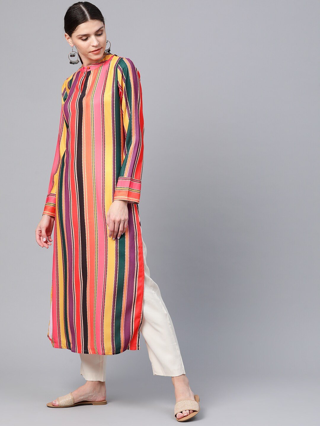 Women's  Multicoloured Striped Straight Kurta