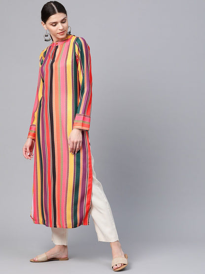 Women's  Multicoloured Striped Straight Kurta