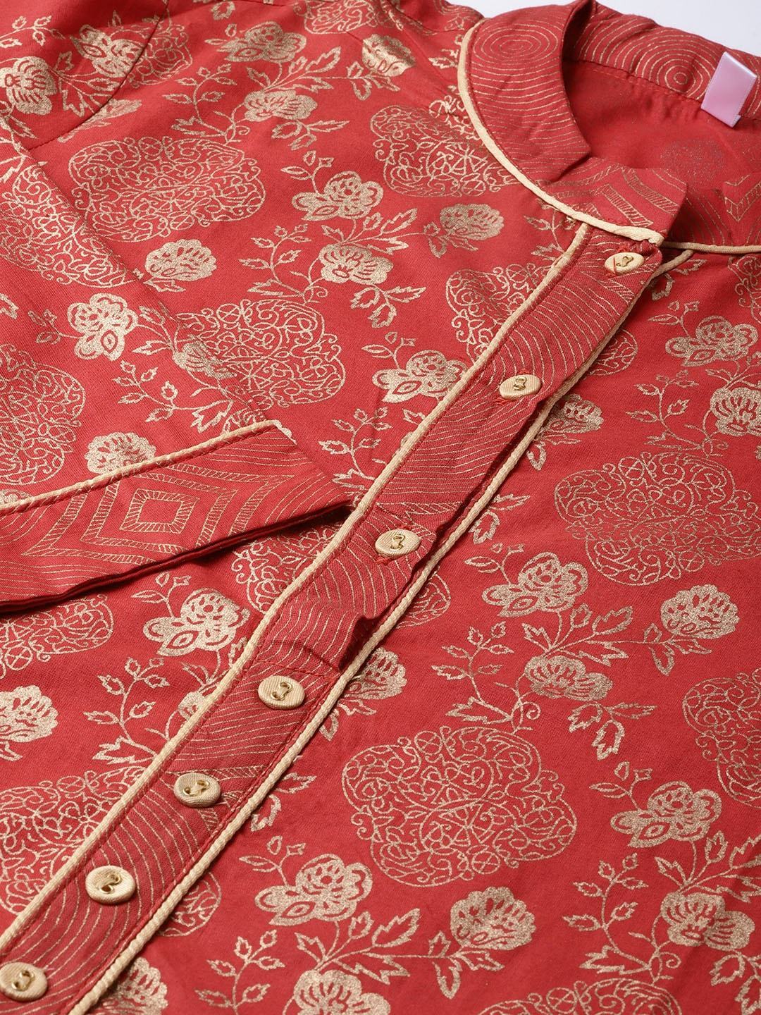 Women's  Rust Orange & Golden Printed Kurta with Palazzos