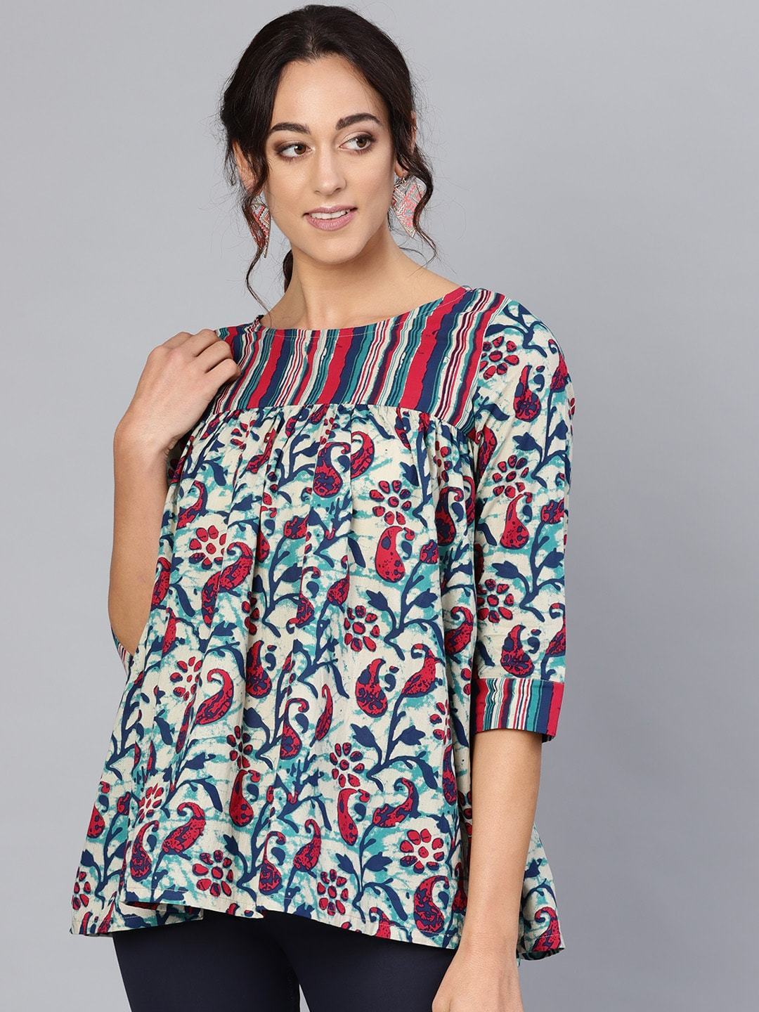 Women's  Beige & Navy Paisley Print Tunic