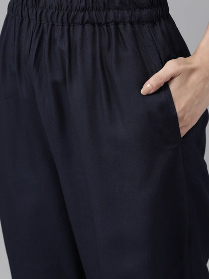 Women's Navy Blue & Mustard Kurta Set