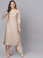 Women's  Beige & Gold-Toned Printed Kurta with Palazzos