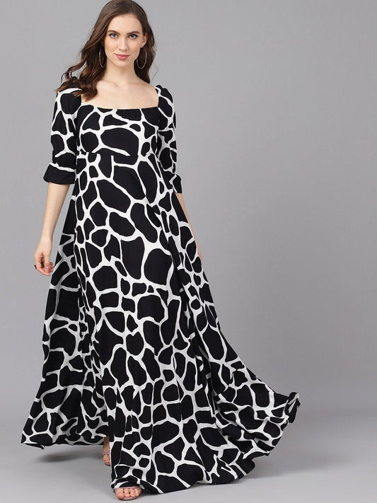 Women's  Black & White Printed Maxi Dress