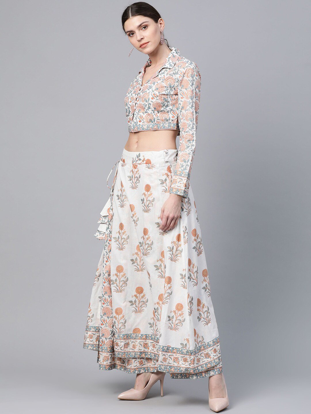 Women's Khari Print Shirt with Skirt