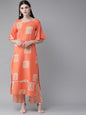 Women's  Orange & Beige Printed Kurta with Palazzos