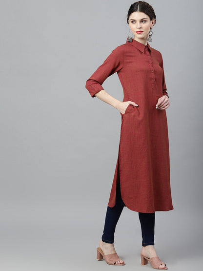 Women's  Maroon & Olive Green Solid Pathani Kurta